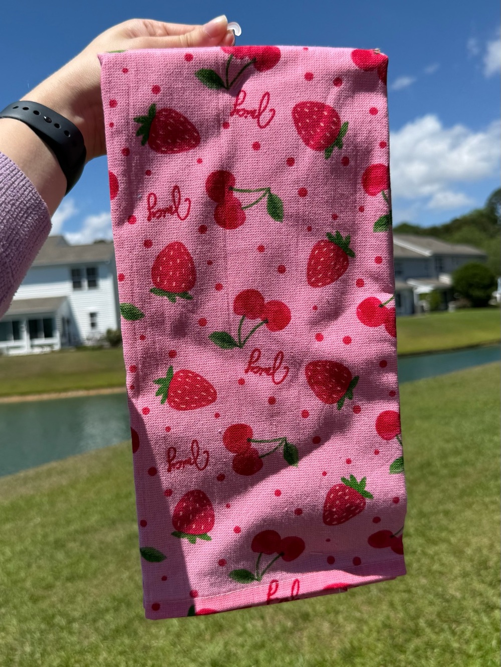 Pink Strawberry Cherry Kitchen Towels Set of 2 Cute Cottagecore New